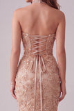 Champagne Zeemeermin strapless geappliqueerde lange formele jurk met zijsplit