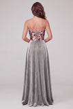 Grijze A-lijn strapless fluwelen pailletten maxi formele jurk met veter op de rug