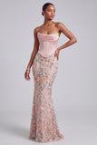 Roze korset Zeemeermin strapless satijnen pailletten geborduurde galajurk met parels