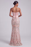 Roze korset Zeemeermin strapless satijnen pailletten geborduurde galajurk met parels