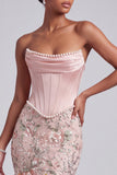 Roze korset Zeemeermin strapless satijnen pailletten geborduurde galajurk met parels