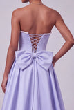 Lavendelkleurig korset zeemeermin strapless satijnen parels pailletten borduurde galajurk met strik