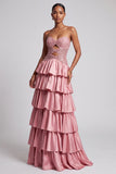 Stoffy Rose strapless uitgesneden, gelaagde pailletten met pailletten lange galajurk