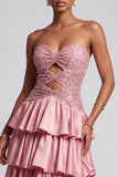 Stoffy Rose strapless uitgesneden, gelaagde pailletten met pailletten lange galajurk