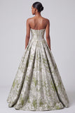 Saliegroen korset baljurk strapless jacquard lange galajurk met parels