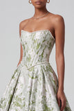 Saliegroen korset baljurk strapless jacquard lange galajurk met parels