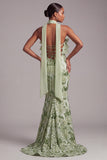 Groene Zeemeermin strapless lange baljurk met ruches en pailletten