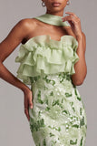 Groene Zeemeermin strapless lange baljurk met ruches en pailletten