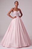 Blush baljurk strapless korset satijn doorschijnende lange galajurk met 3D vlinderapplicaties
