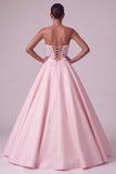 Blush baljurk strapless korset satijn doorschijnende lange galajurk met 3D vlinderapplicaties