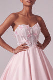 Blush baljurk strapless korset satijn doorschijnende lange galajurk met 3D vlinderapplicaties