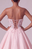 Blush baljurk strapless korset satijn doorschijnende lange galajurk met 3D vlinderapplicaties
