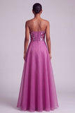 Fuchsia pailletten bloemen strapless A-lijn chiffon lange galajurk