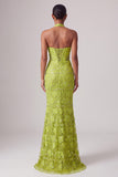 Halter hals groene zeemeermin met pailletten geborduurd lange galajurk met 3D-bloemen