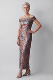 Off-the-shoulder grijze schede Jacquard Long Mother of the Bride Jurk
