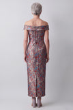 Off-the-shoulder grijze schede Jacquard Long Mother of the Bride Jurk