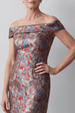 Off-the-shoulder grijze schede Jacquard Long Mother of the Bride Jurk