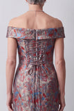 Off-the-shoulder grijze schede Jacquard Long Mother of the Bride Jurk