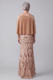 Off the Shoulder Champagne High Low Velvet Gerimpelde Applicaties Moeder van de Bruid Jurk
