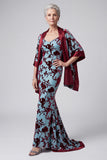 Lake Blue V-hals fluwelen zeemeermin Long Mother of the Bride jurk met cape