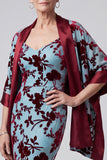 Lake Blue V-hals fluwelen zeemeermin Long Mother of the Bride jurk met cape