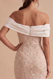 Witte en Roze Schede Off the Shoulder Bloemenborduurwerk Maxi Trouwgastenjurk