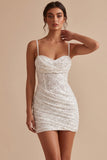 Wit korset Bodycon Cowl neck, gerimpelde spaghettibandjes, korte witte jurk