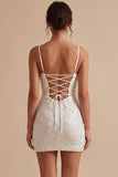 Wit korset Bodycon Cowl neck, gerimpelde spaghettibandjes, korte witte jurk