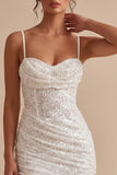 Wit korset Bodycon Cowl neck, gerimpelde spaghettibandjes, korte witte jurk