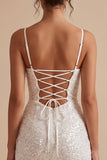 Wit korset Bodycon Cowl neck, gerimpelde spaghettibandjes, korte witte jurk