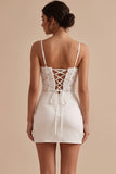 Wit korset Bodycon satijn spaghettibandjes kort wit jurkje met 3D-bloem