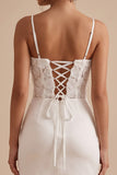 Wit korset Bodycon satijn spaghettibandjes kort wit jurkje met 3D-bloem