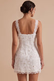 Witte Bodycon Cowl neck Bloemenapplicaties Korte Kleine Witte jurk met kant