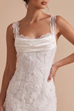 Witte Bodycon Cowl neck Bloemenapplicaties Korte Kleine Witte jurk met kant