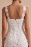 Witte Bodycon Cowl neck Bloemenapplicaties Korte Kleine Witte jurk met kant