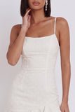 Witte Bodycon vierkante hals met ruches en korte kleine witte jurk