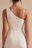 Witte bodycon asymmetrisch met één schouder gerimpeld kort wit jurkje