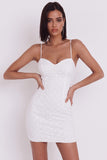 Witte Bodycon Sweetheart Spaghettibandjes Bloemen Korte Kleine Witte Jurk