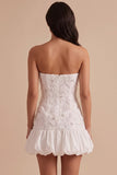 Witte strapless bodycon bubble zoom kort klein wit jurkje met strik