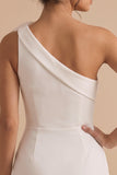 Witte Bodycon Eén-schouder Kort Klein Wit Jurkje met 3D-bloem