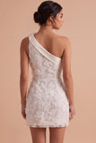 Witte Bodycon Eén-schouder Kort Klein Wit Jurkje met 3D-bloem