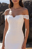 Witte Zeemeermin Off-the-Shoulder Maxi Trouwjurk met kant