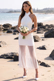 Witte halter tule mini trouwjurk