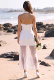 Witte halter tule mini trouwjurk
