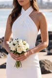 Witte halter tule mini trouwjurk