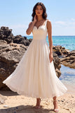 Witte A-lijn sweetheart geplooide chiffon V-hals midi trouwjurk