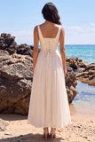 Witte A-lijn sweetheart geplooide chiffon V-hals midi trouwjurk