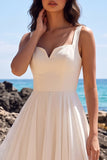 Witte A-lijn sweetheart geplooide chiffon V-hals midi trouwjurk