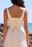 Witte A-lijn sweetheart geplooide chiffon V-hals midi trouwjurk