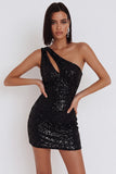 Zwarte pailletten Bodycon Bodycon Korte Cocktailjurk met uitsnede